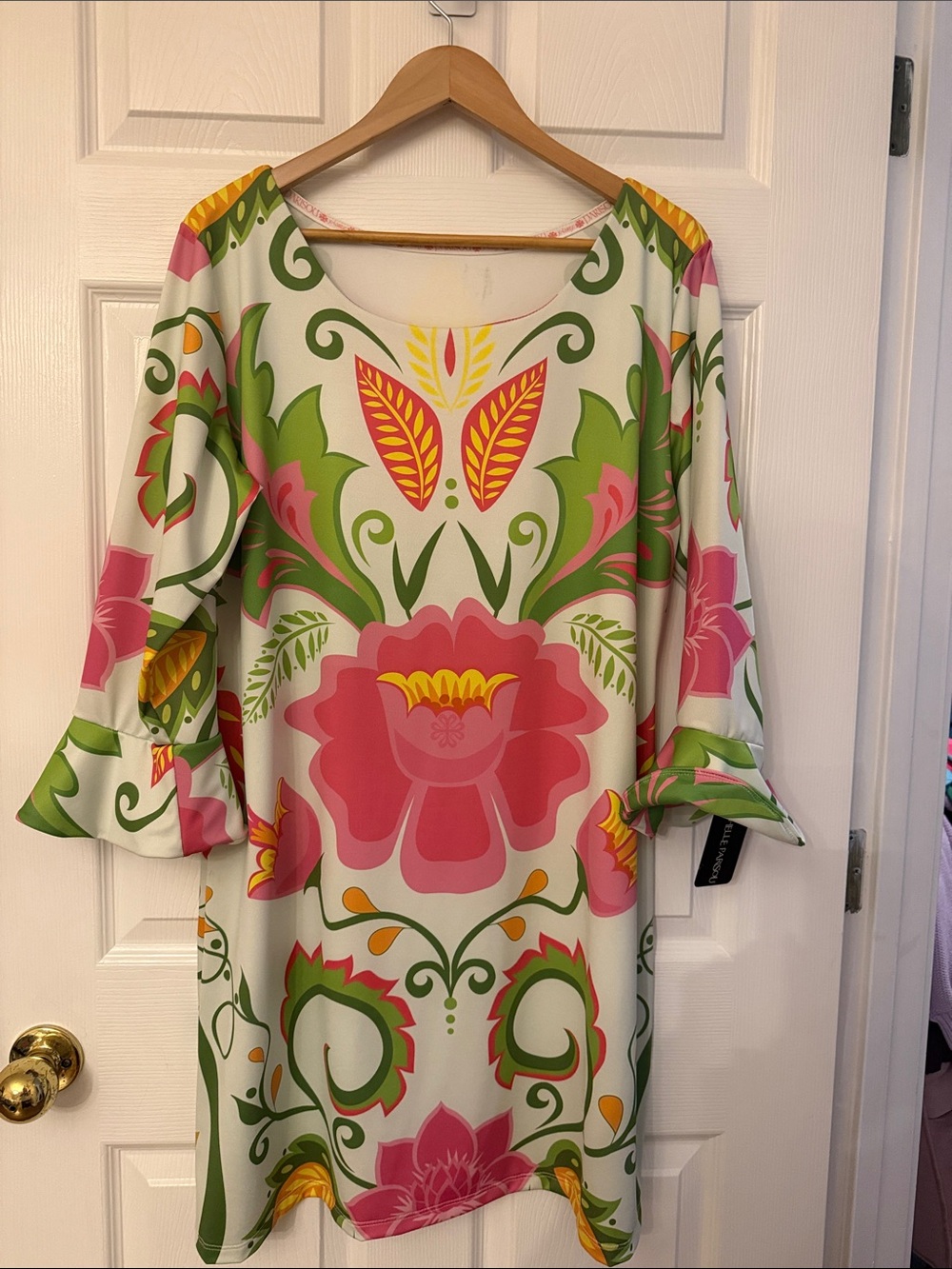 Pink & Green Floral Long-Sleeve Shift Dress